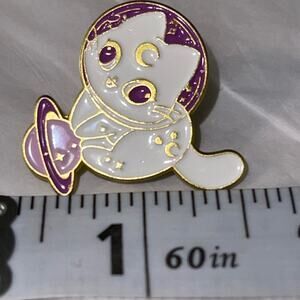 Cosmic Mystic Purple Saturn Moon Cat Pin Brooch